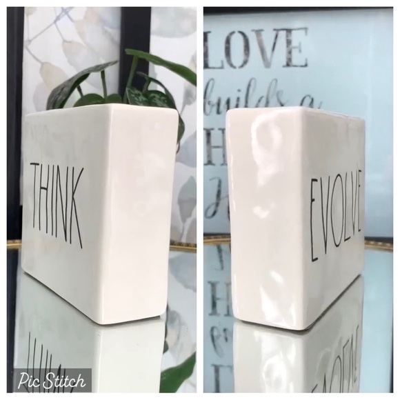 Rae Dunn Other - #22 Rae Dunn Think Evolve Double Side Desk Office Paperweight Ceramic Sign Decor